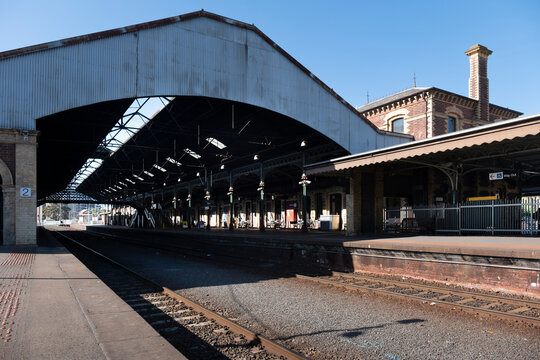 Geelong railway station complex with train shed, located on the Warrnambool line in Victoria, Australia, March 04 2024