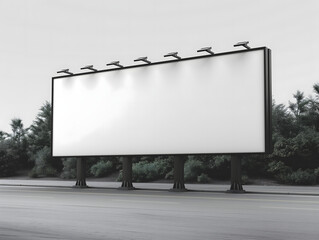 Billboard mockup with white background seen from side angle. Billboard mockup image, large clean white surface, empty large advertising space, Bigboard