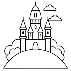 Obraz premium Fairytale castle hilly top scene - castle in the woods - vector design - vector art - premium vector - latest vector design and illustration