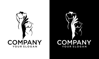 Creative Hand and Male & female body Logo. Isolated symbols man and woman on white background. Vector illustration