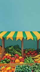 Market stand with abundant fresh produce. Healthy eating and organic food concept