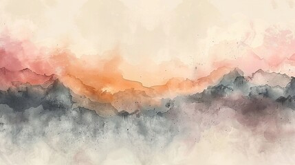 Abstract watercolor painting of a mountain landscape in muted colors.