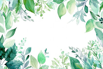 Green Leaves Watercolor Painting on White Background with Space for Text for Design and Creativity Purposes