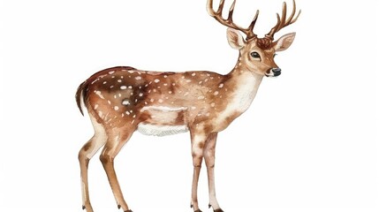 Watercolor painting of forest deer on white background AI generated