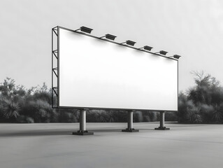 Billboard mockup with white background seen from side angle. Billboard mockup image, large clean white surface, empty large advertising space, Bigboard
