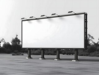 Obraz premium Billboard mockup with white background seen from side angle. Billboard mockup image, large clean white surface, empty large advertising space, Bigboard