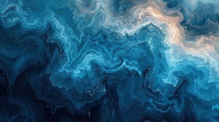 Blue and white abstract painting with an interesting fluid texture.