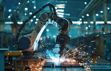 Robot Welding Metal in Factory