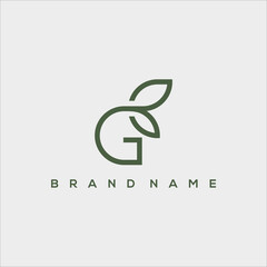 line art initial G green leaf logo vector