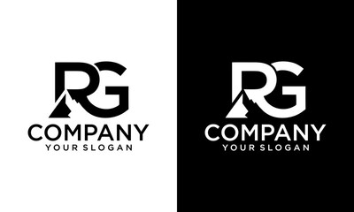 Creative Letter RG Logo, art RG mountain logo icon vector for river forest hill landscape typography image design