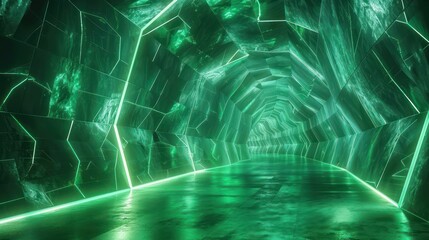 Illuminated Tunnel With Green Lights