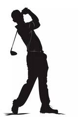 Silhouette of male golf athlete on isolated white background. vector illustration.