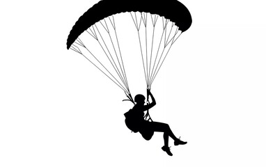 Silhouette paragliding athlete on isolated white background. vector illustration.