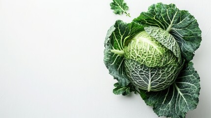 Fototapeta premium Cabbage on white background with copy space, top view