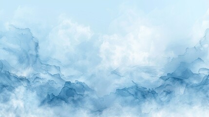 Blue and white abstract watercolor background with a mountain range.