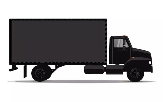 recommend clip art: Silhouette of a box truck from a side view, on an isolated white background. vector illustration.