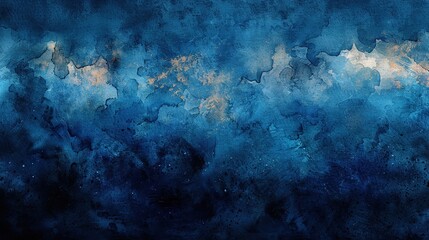 Fototapeta na wymiar Abstract blue watercolor background with gold splashes.