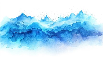Blue watercolor mountain range. Abstract landscape.