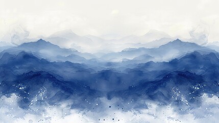 Blue and white abstract watercolor landscape painting.