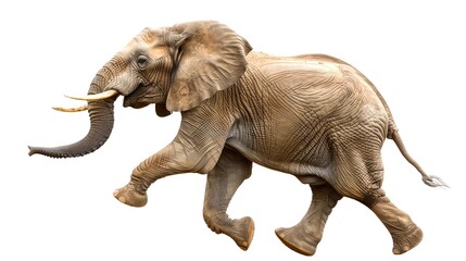 Obraz premium Majestic African elephant in motion. Detailed wildlife photography. Perfect for educational and creative projects. Realistic animal depiction with a clear background. AI