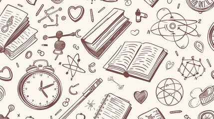 Seamless Education Doodle Pattern with Science and Music Icons
