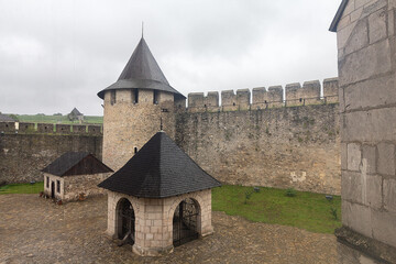 Top view of the courtyard of the Khotyn fortress built in the 14th century on the right bank of Dniester river