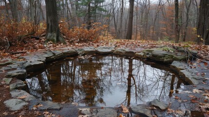 Pond Surrounded by Trees in Wooded Area