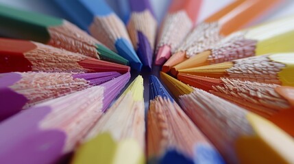 Radiating creativity, sharpened colored pencils converge in a circular pattern - Powered by Adobe
