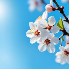 Springtime blooming tree background, gentle fresh cherry tree blossom, beautiful Japanese garden, beauty and tenderness of nature concept