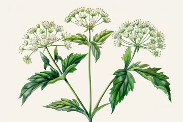Angelica Botanical Illustration, Archangelica Medicinal Plant, Angelica Flowers Botanical Drawing