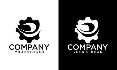 Creative Eco technology logo set. gear and leaf icon. eco friendly and industry symbols