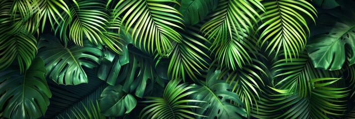 Palm Leaf Pattern, Lush Jungle Background, Exotic Tropic Foliage, Palm Leaves Silk Embroidery