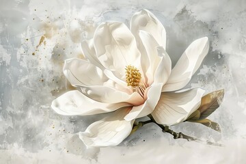 Obraz premium Magnolia Flower Isolated, Vintage Painting, White Magnolia Drawing Imitation, Luxurious Spring Flowers