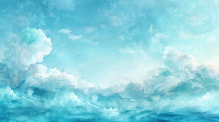 Tranquil blue sky and cloudscape painted in watercolor.