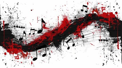  Music notes against it, bottom sporting red paint splatters
