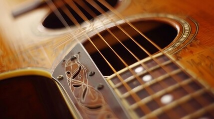 Close up of wooden guitar