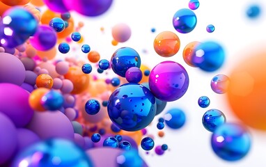 Colorful spheres and balls floating in the air on a white background