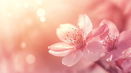 Perfect pastel pink cherry blossoms against a radiant light background, symbolizing love and renewal
