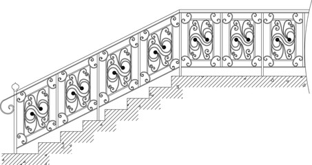 Detailed vector sketch illustration of old classic vintage ethnic traditional stair handrail 