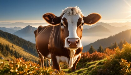 cow on the mountain.cow on the pasture.cow on the meadow.cow in the mountains
