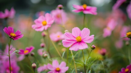 Fototapeta premium Many pink blooms in field