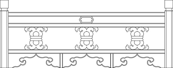 Detailed vector sketch illustration of vintage classic traditional ethnic fence railing