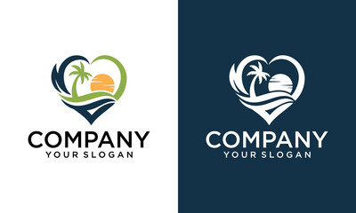 Creative Love Ocean Logo Colorful Vector, Sea Icon Symbol, Beach Creative Vintage Graphic Design