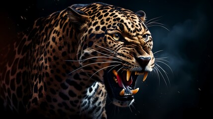 Obraz premium Leopard in the dark. Panthera on a black background.