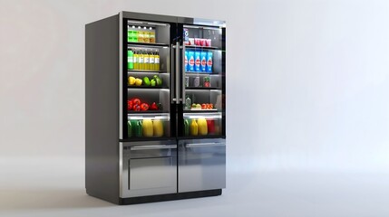  A sleek and modern smart fridge showcasing advanced technology features such as touch-screen displays, voice command integration, and automated inventory management.