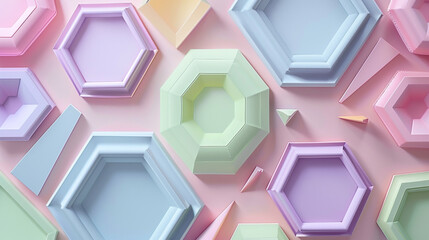Playful pastel trapezoids and octagons in a harmonious arrangement.