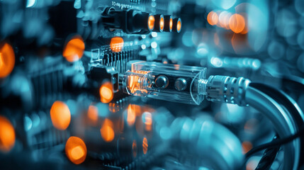 Close-up of a network cable being plugged into a server.