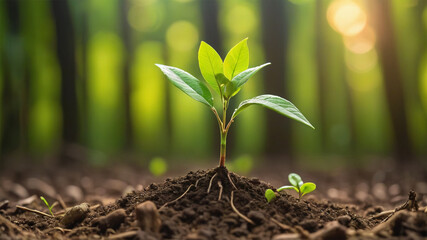A sapling growing in the middle of the forest