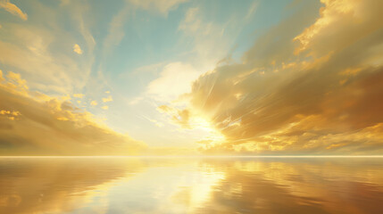 Fototapeta premium A mesmerizing view as the sunrise bathes the ocean in a golden glow, with dramatic skies reflecting off the calm waters