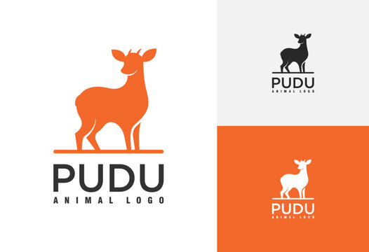 standing pudu or deer animal silhouette logo